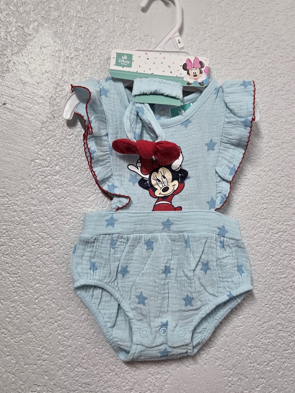 Disney Baby Minnie Mouse Romper With Head Band Nwt
